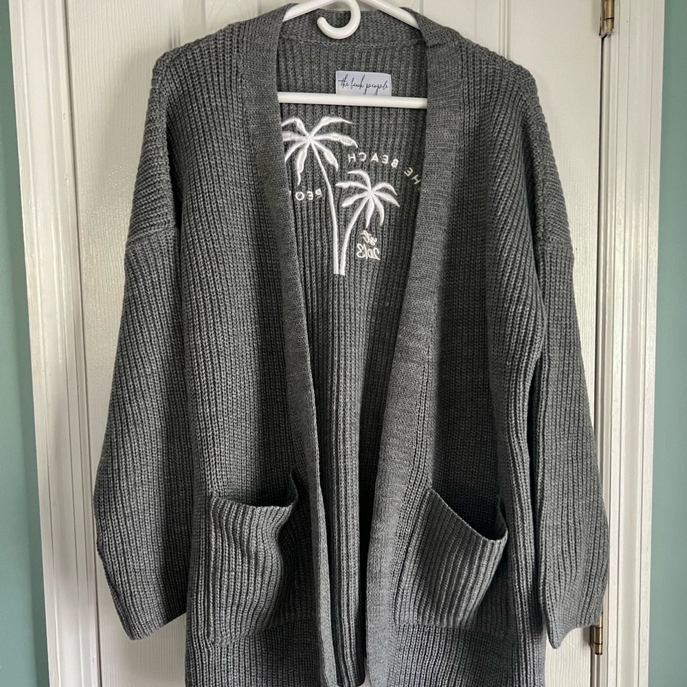 Gray Knit Cardigan Sweater